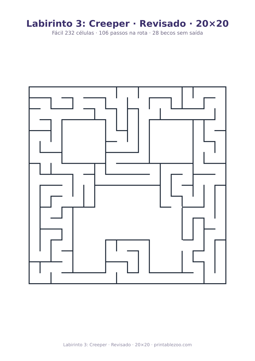 Prévia pronta para imprimir: Labirinto 3: Creeper · Revisado · 20×20, catálogo nº 156103