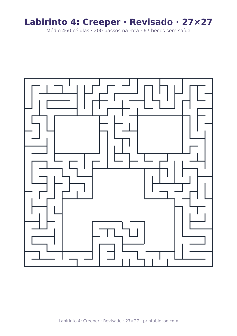 Prévia pronta para imprimir: Labirinto 4: Creeper · Revisado · 27×27, catálogo nº 156111