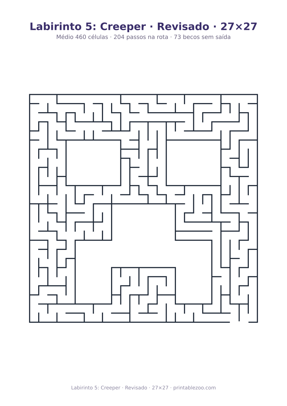 Prévia pronta para imprimir: Labirinto 5: Creeper · Revisado · 27×27, catálogo nº 156112