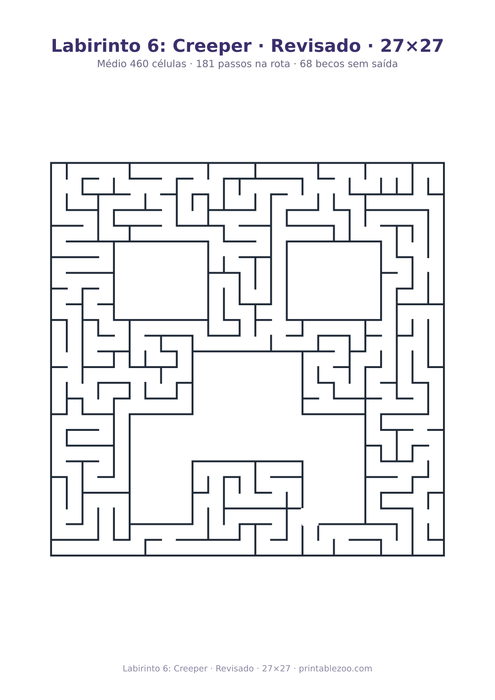Prévia pronta para imprimir: Labirinto 6: Creeper · Revisado · 27×27, catálogo nº 156113