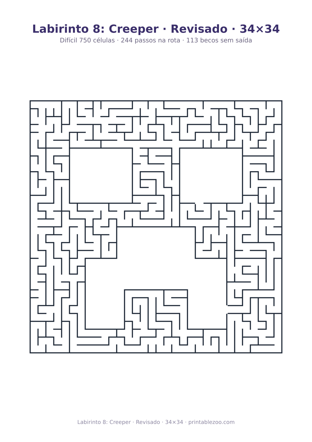 Prévia pronta para imprimir: Labirinto 8: Creeper · Revisado · 34×34, catálogo nº 156122