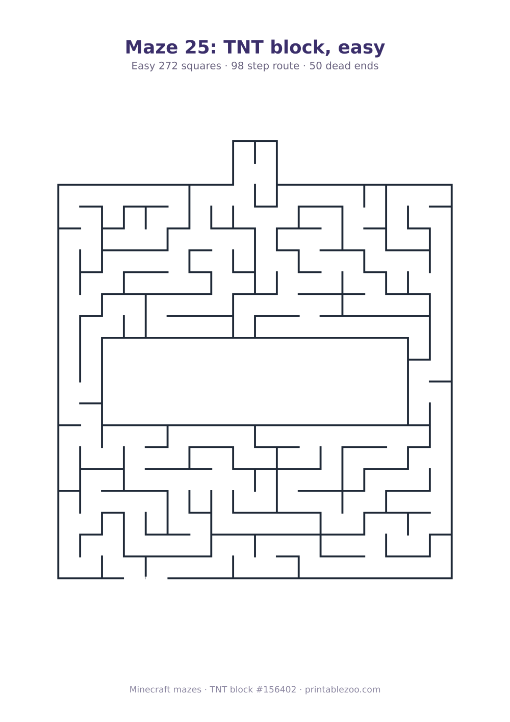 Printable tnt block shaped maze, 272 squares and 50 dead ends, puzzle 156402