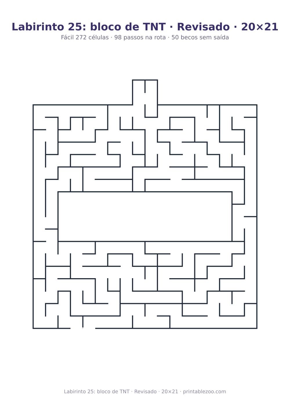 Prévia pronta para imprimir: Labirinto 25: bloco de TNT · Revisado · 20×21, catálogo nº 156402