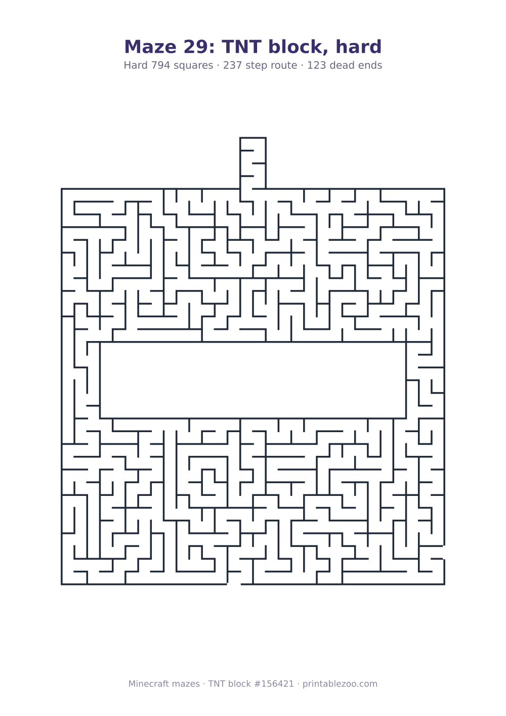 Printable tnt block shaped maze, 794 squares and 123 dead ends, puzzle 156421