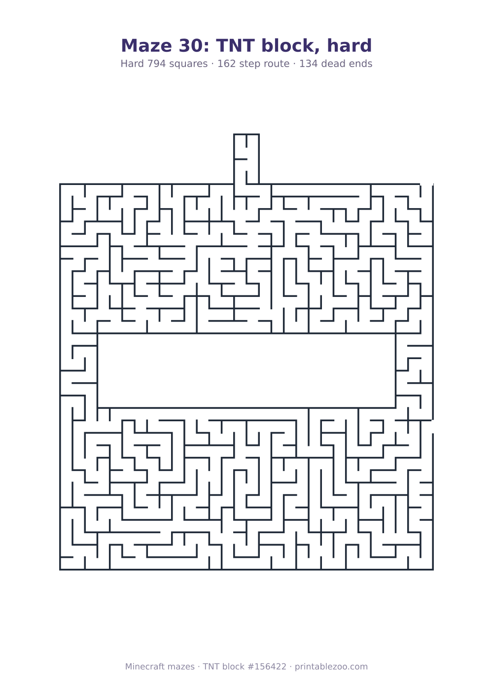 Printable tnt block shaped maze, 794 squares and 134 dead ends, puzzle 156422