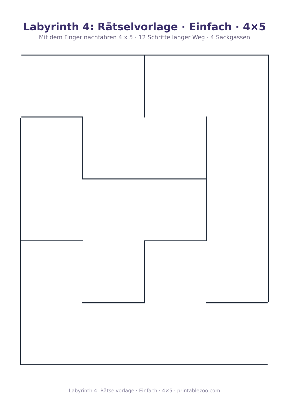 Labyrinth 4: Rätselvorlage · Einfach · 4×5 als druckfertige Vorschau, Katalognummer 152404