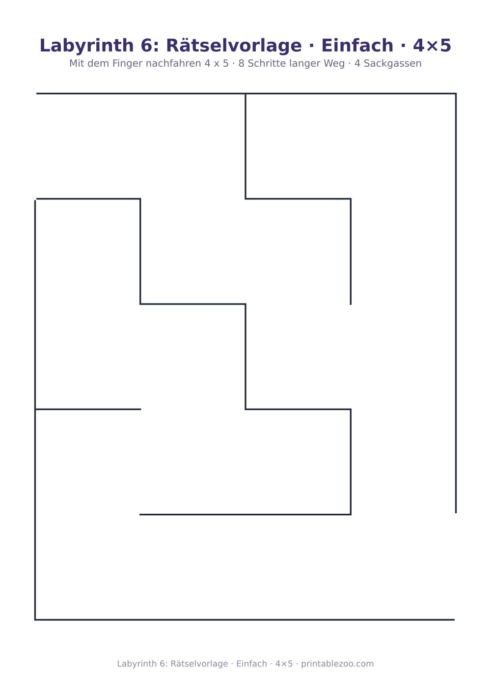 Labyrinth 6: Rätselvorlage · Einfach · 4×5 als druckfertige Vorschau, Katalognummer 152406