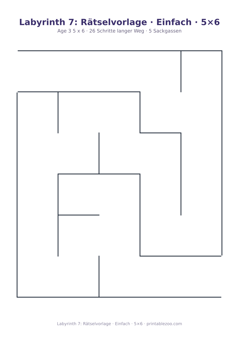 Labyrinth 7: Rätselvorlage · Einfach · 5×6 als druckfertige Vorschau, Katalognummer 152101