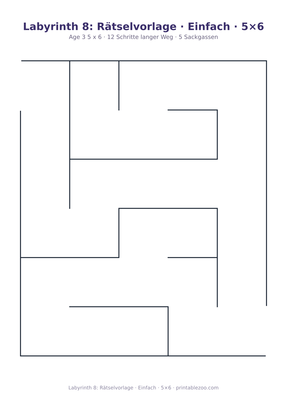 Labyrinth 8: Rätselvorlage · Einfach · 5×6 als druckfertige Vorschau, Katalognummer 152102