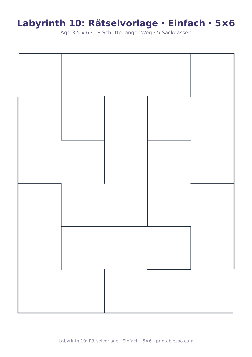 Labyrinth 10: Rätselvorlage · Einfach · 5×6 als druckfertige Vorschau, Katalognummer 152104