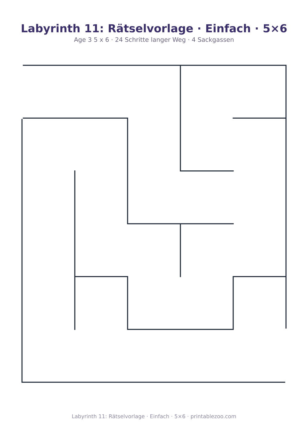 Labyrinth 11: Rätselvorlage · Einfach · 5×6 als druckfertige Vorschau, Katalognummer 152105