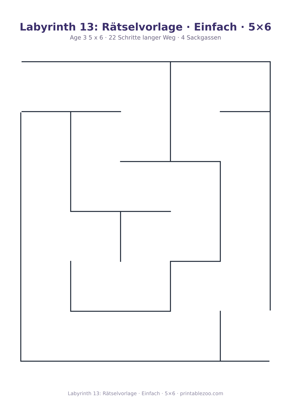 Labyrinth 13: Rätselvorlage · Einfach · 5×6 als druckfertige Vorschau, Katalognummer 152107