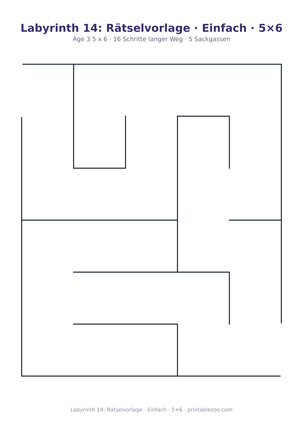 Labyrinth 14: Rätselvorlage · Einfach · 5×6 als druckfertige Vorschau, Katalognummer 152108