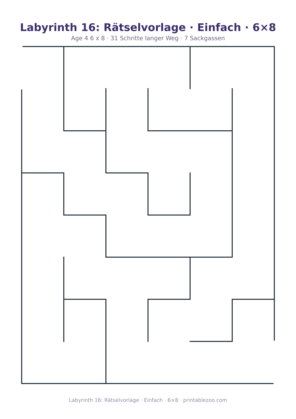 Labyrinth 16: Rätselvorlage · Einfach · 6×8 als druckfertige Vorschau, Katalognummer 152202