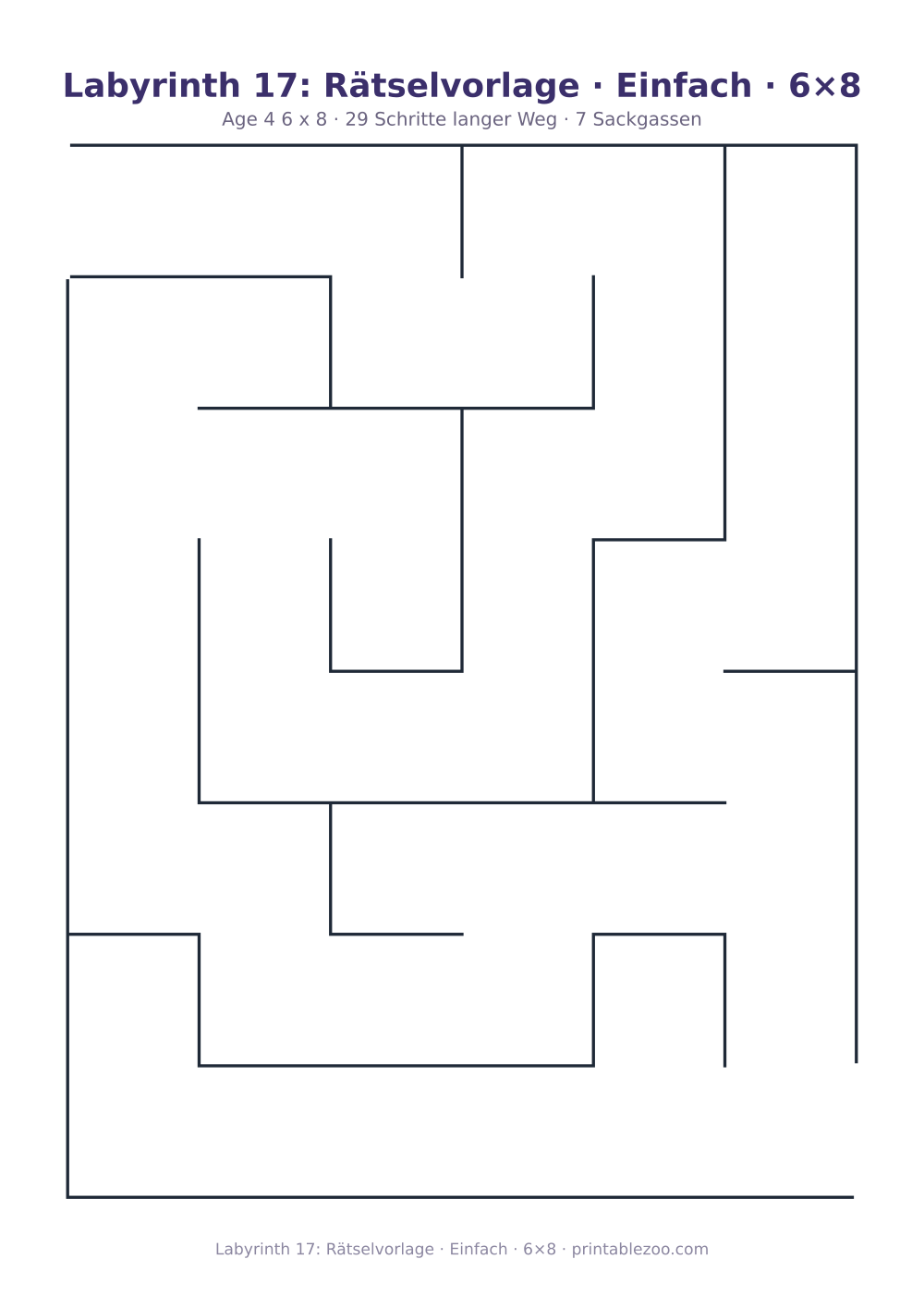 Labyrinth 17: Rätselvorlage · Einfach · 6×8 als druckfertige Vorschau, Katalognummer 152203