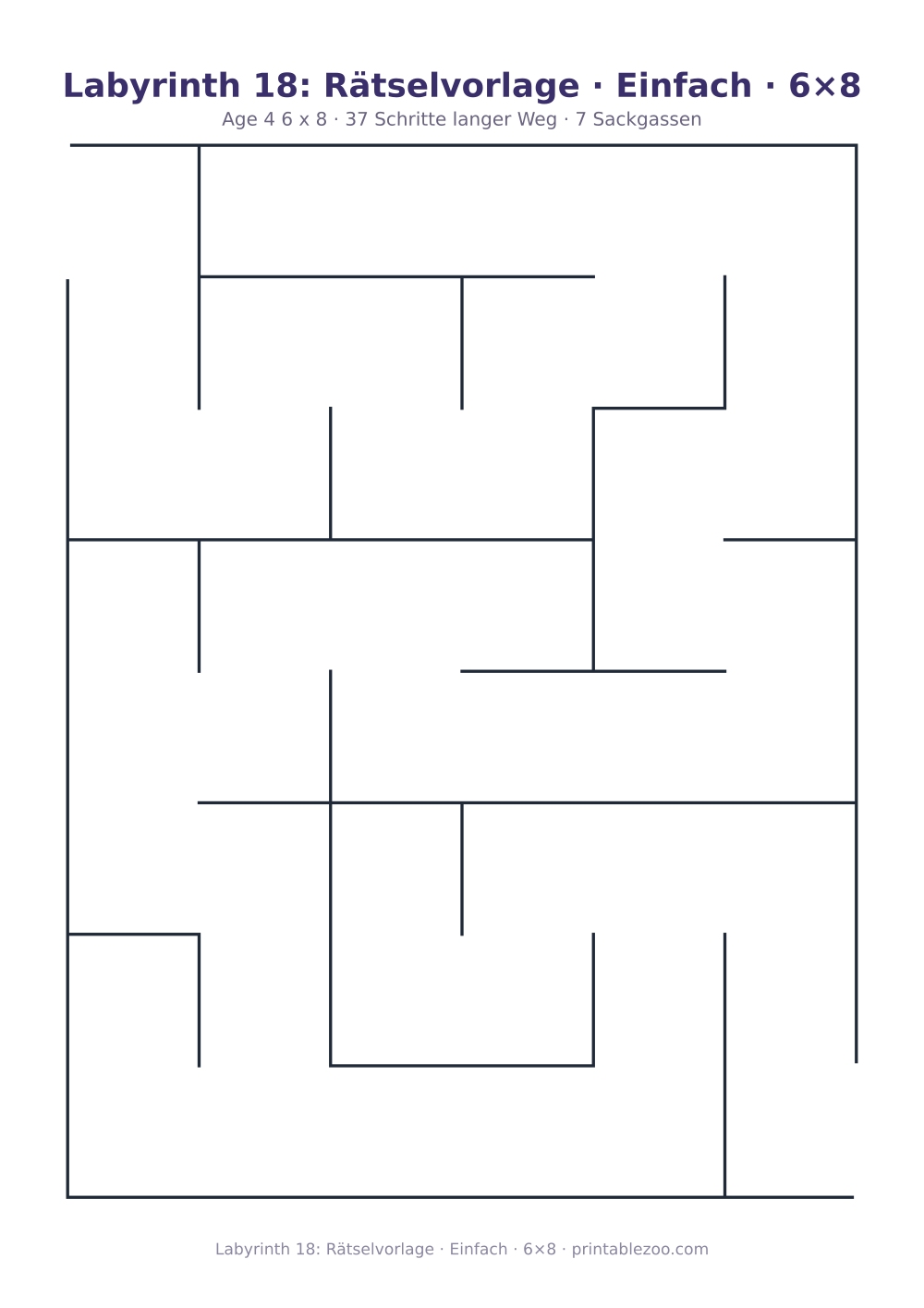 Labyrinth 18: Rätselvorlage · Einfach · 6×8 als druckfertige Vorschau, Katalognummer 152204