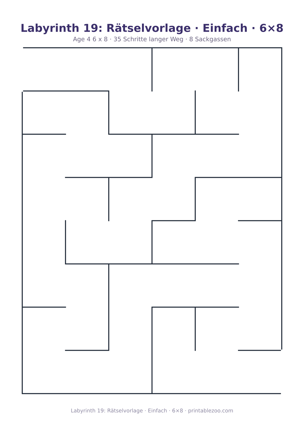 Labyrinth 19: Rätselvorlage · Einfach · 6×8 als druckfertige Vorschau, Katalognummer 152205