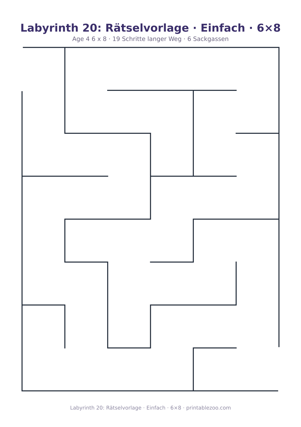 Labyrinth 20: Rätselvorlage · Einfach · 6×8 als druckfertige Vorschau, Katalognummer 152206