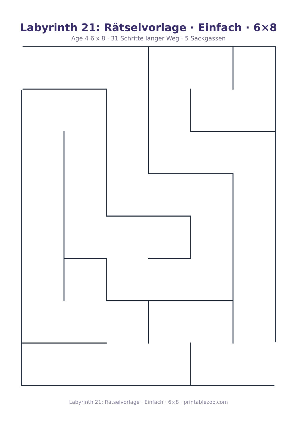 Labyrinth 21: Rätselvorlage · Einfach · 6×8 als druckfertige Vorschau, Katalognummer 152207