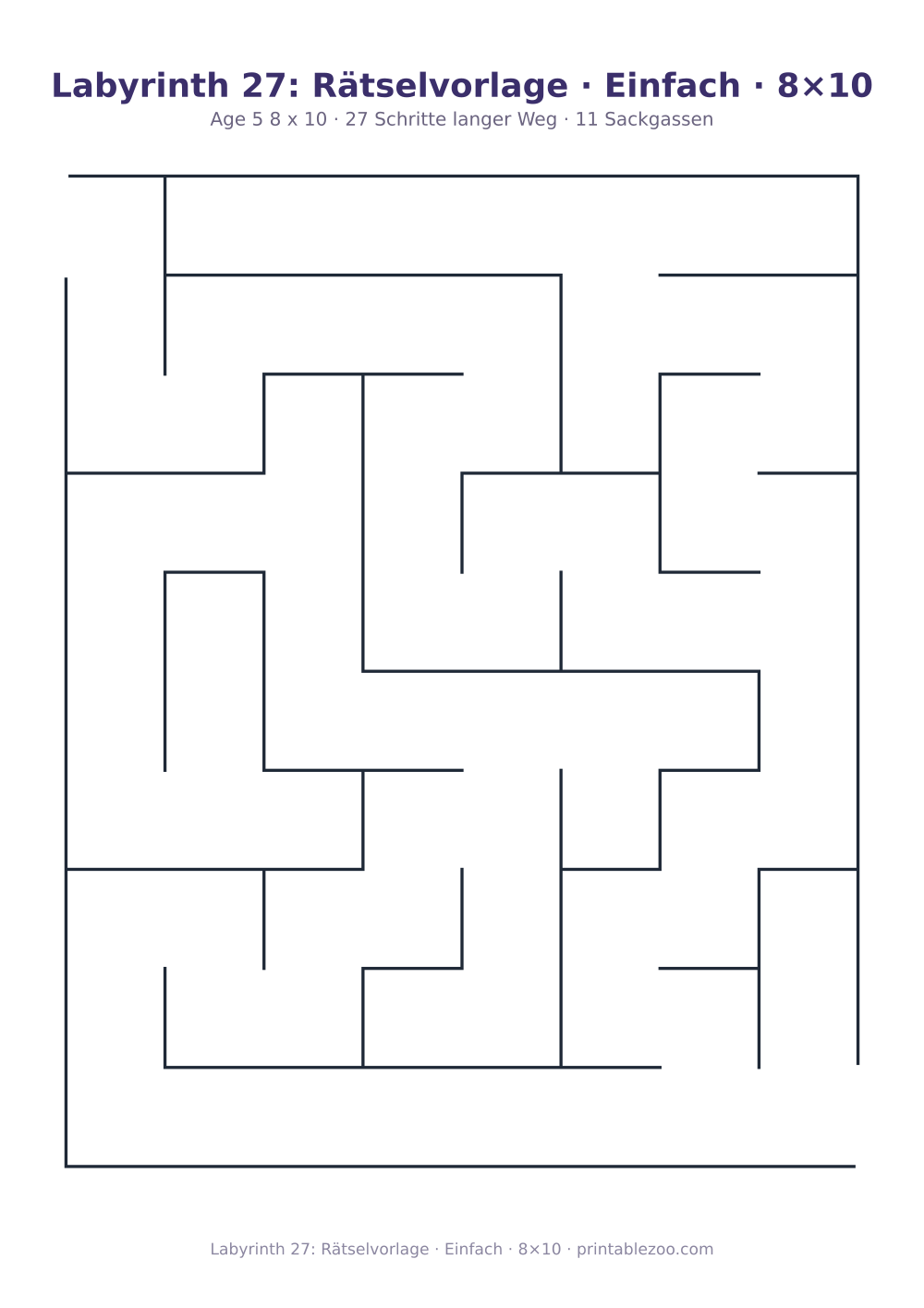 Labyrinth 27: Rätselvorlage · Einfach · 8×10 als druckfertige Vorschau, Katalognummer 152305