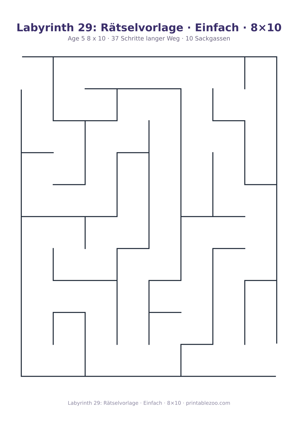 Labyrinth 29: Rätselvorlage · Einfach · 8×10 als druckfertige Vorschau, Katalognummer 152307