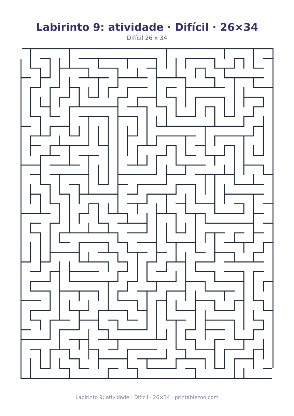 Prévia pronta para imprimir: Labirinto 9: atividade · Difícil · 26×34, catálogo nº 100109