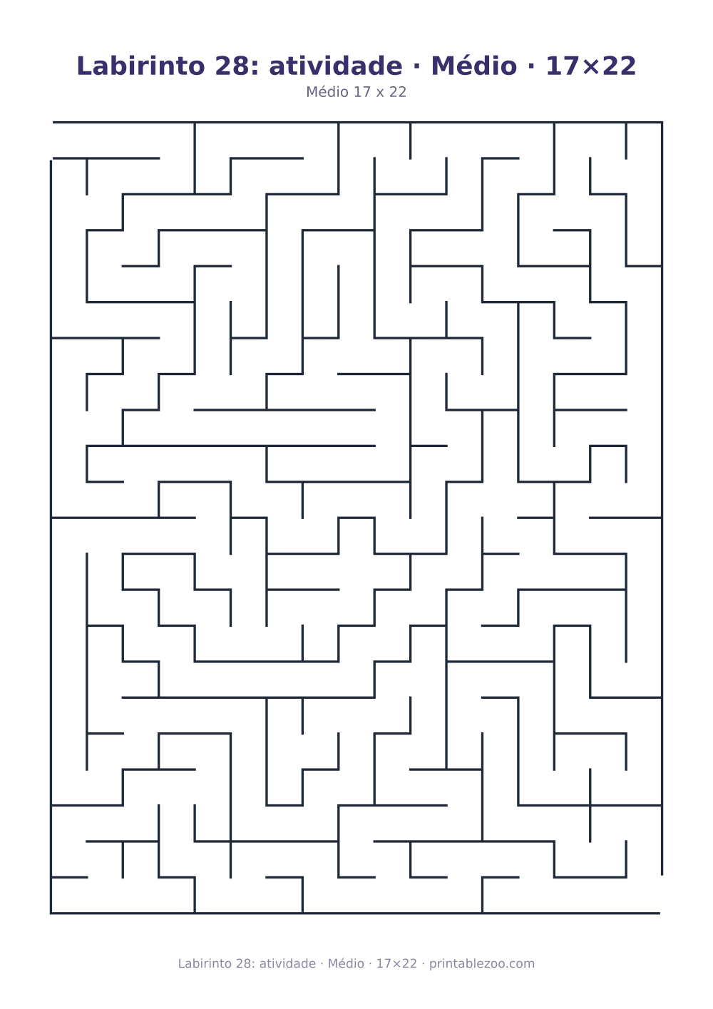 Prévia pronta para imprimir: Labirinto 28: atividade · Médio · 17×22, catálogo nº 100128
