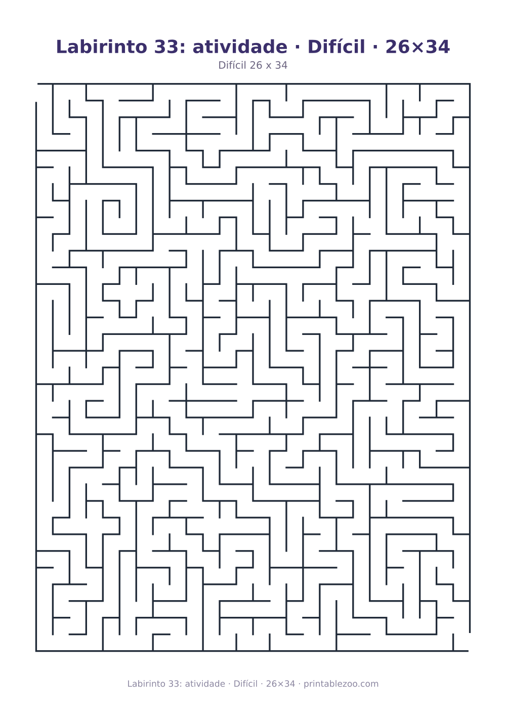 Prévia pronta para imprimir: Labirinto 33: atividade · Difícil · 26×34, catálogo nº 100133