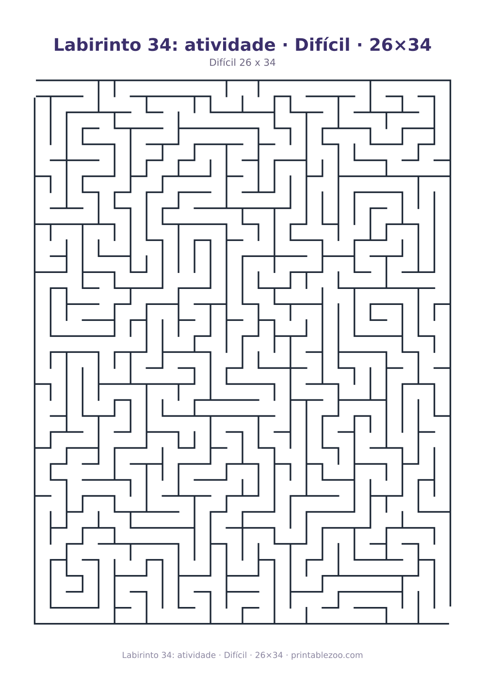 Prévia pronta para imprimir: Labirinto 34: atividade · Difícil · 26×34, catálogo nº 100134
