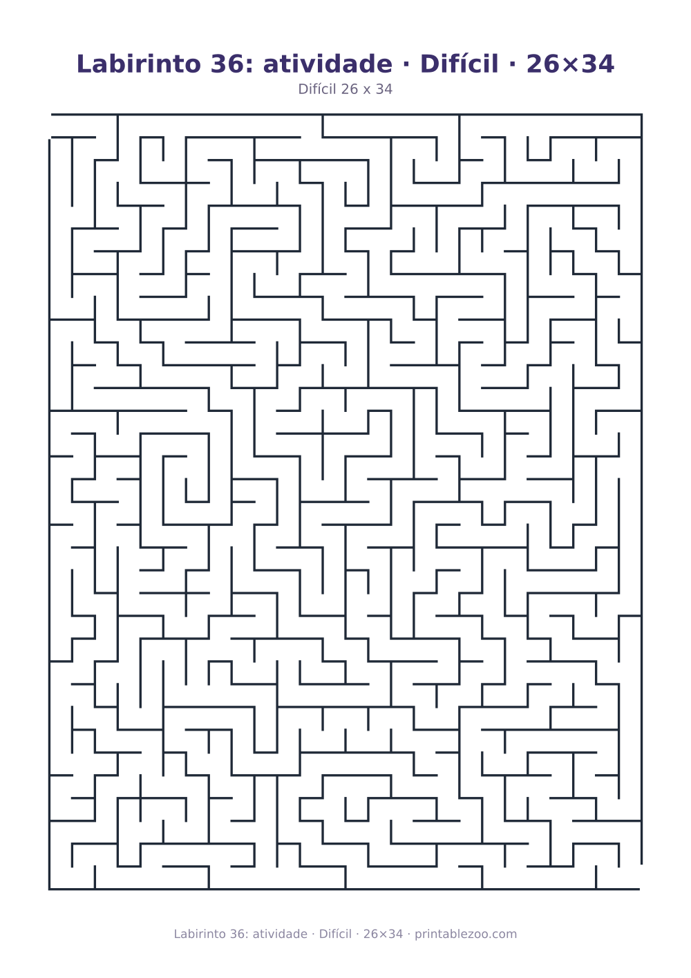 Prévia pronta para imprimir: Labirinto 36: atividade · Difícil · 26×34, catálogo nº 100136