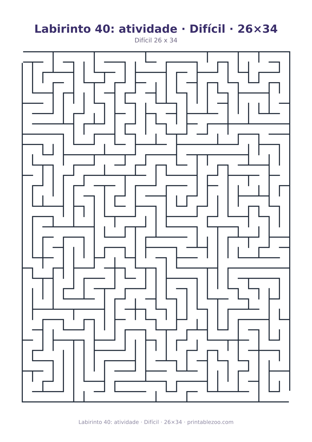 Prévia pronta para imprimir: Labirinto 40: atividade · Difícil · 26×34, catálogo nº 100140