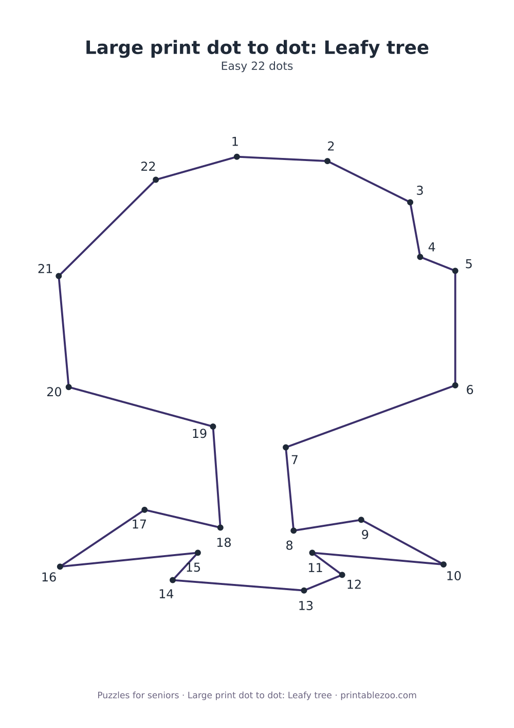 Large print dot to dot: Leafy tree
