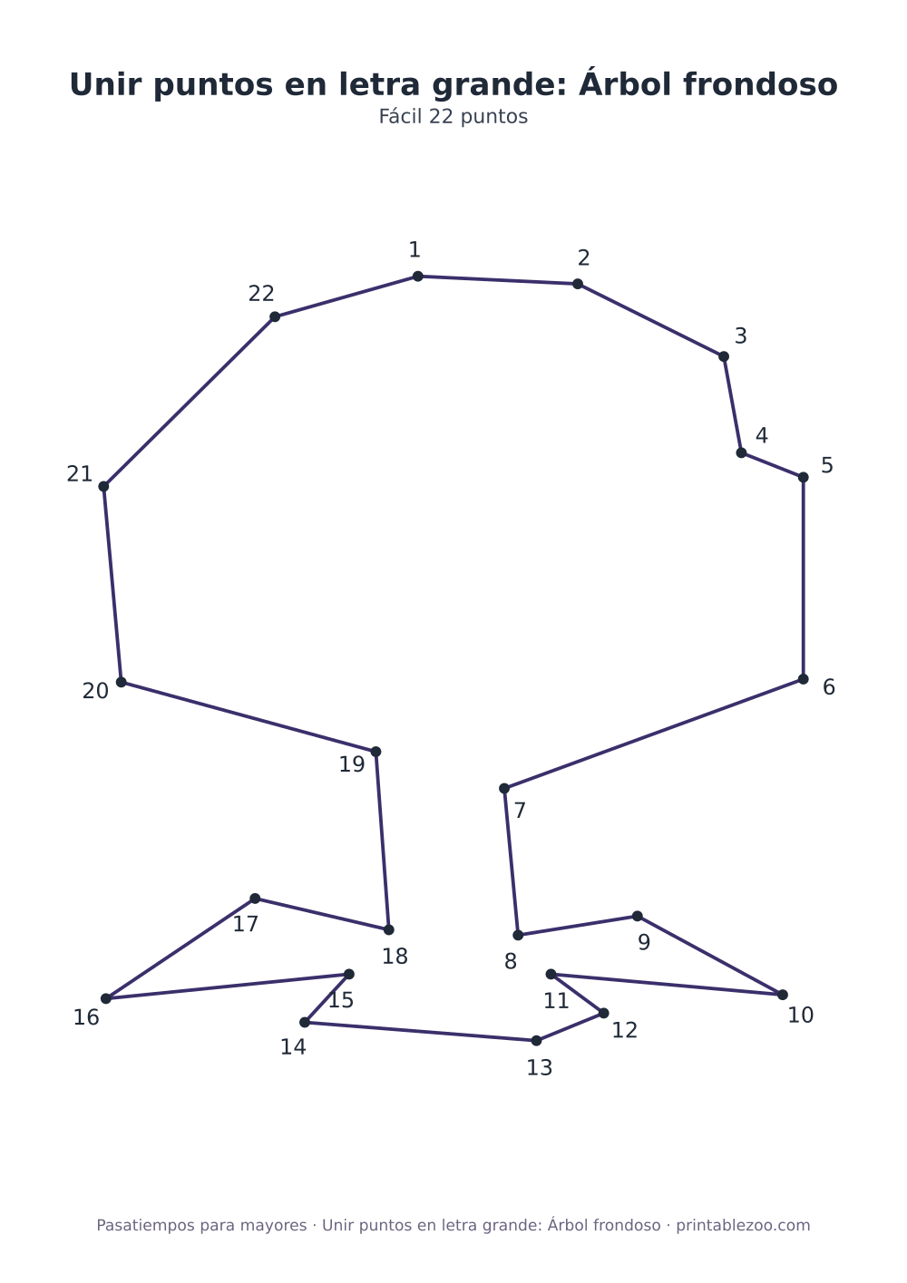 Unir puntos en letra grande: Árbol frondoso