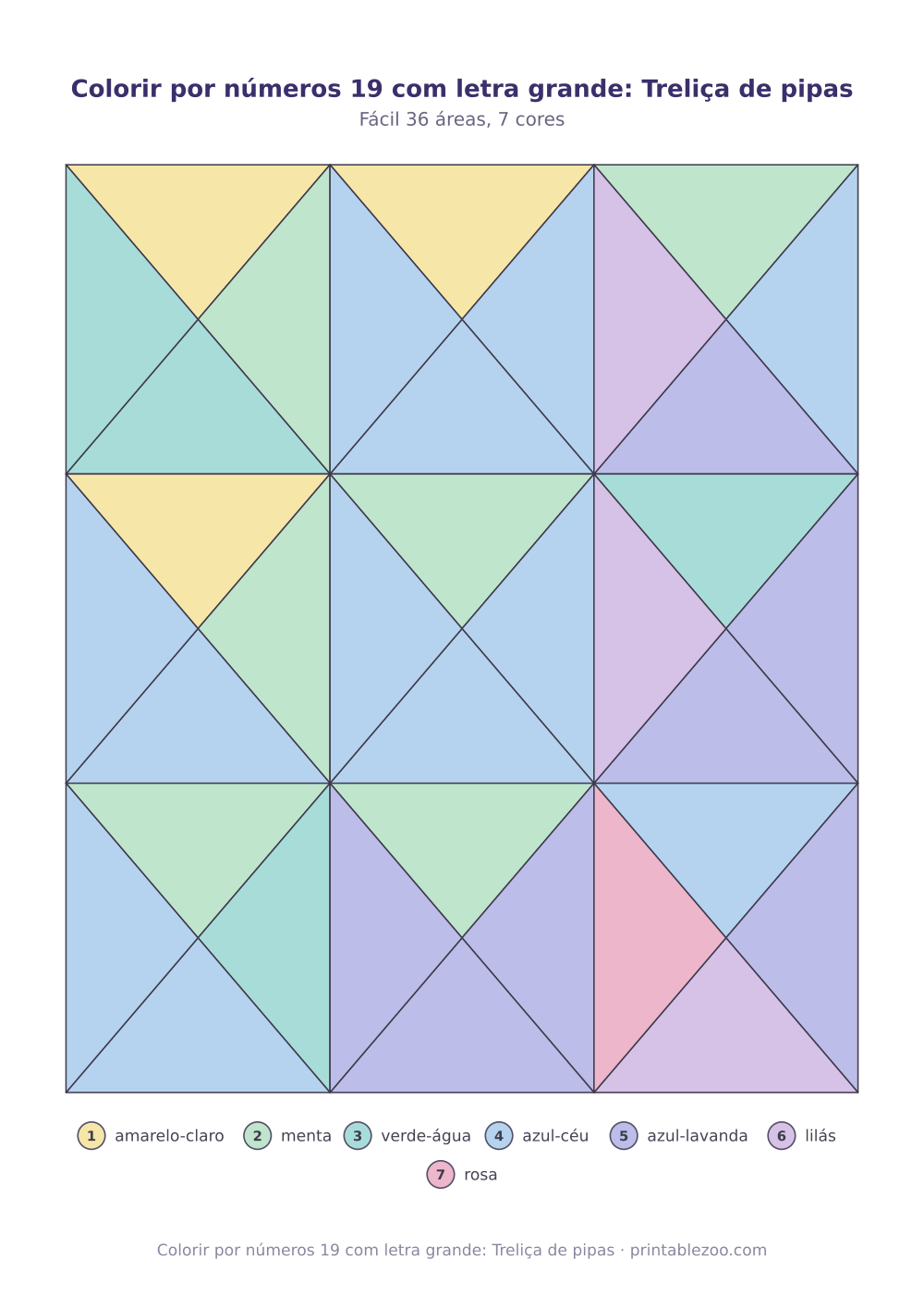 Colorir por números com letra grande para idosos: Treliça de pipas com 36 áreas, passatempo nº 169502