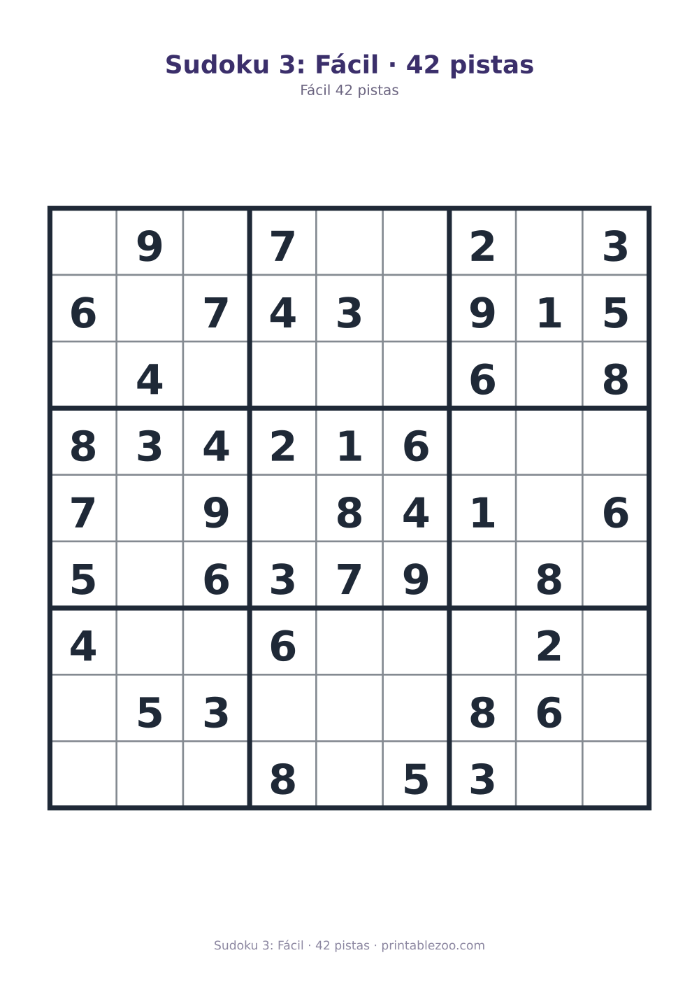 Prévia pronta para imprimir: Sudoku 3: Fácil · 42 pistas, catálogo nº 200103