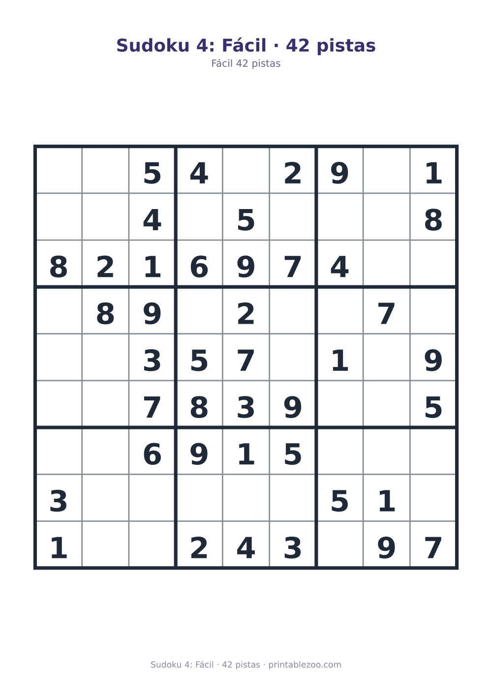 Prévia pronta para imprimir: Sudoku 4: Fácil · 42 pistas, catálogo nº 200104