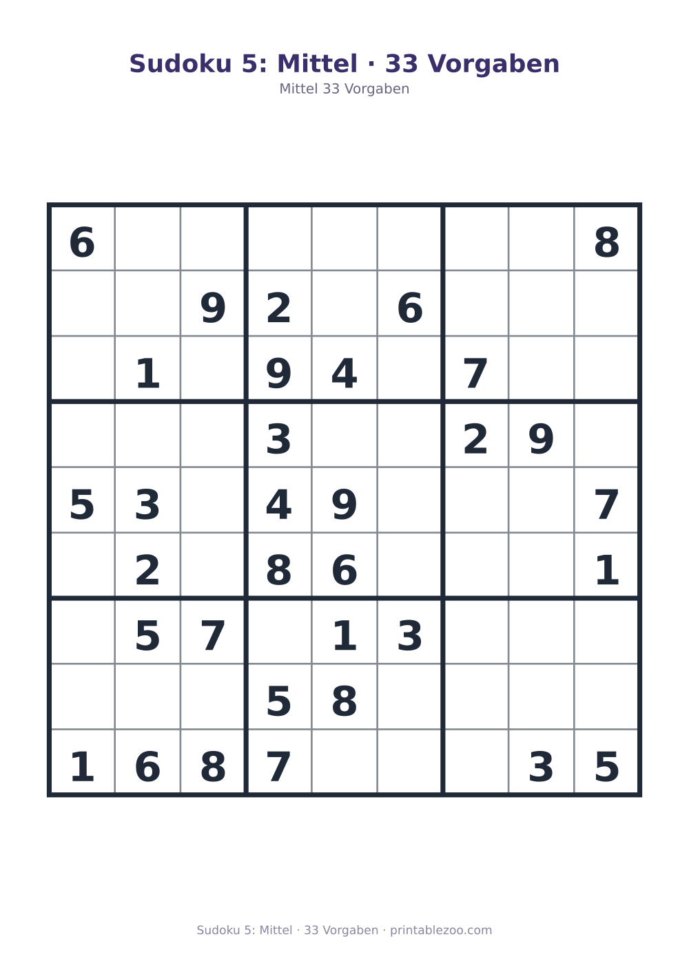Sudoku 5: Mittel · 33 Vorgaben als druckfertige Vorschau, Katalognummer 200105