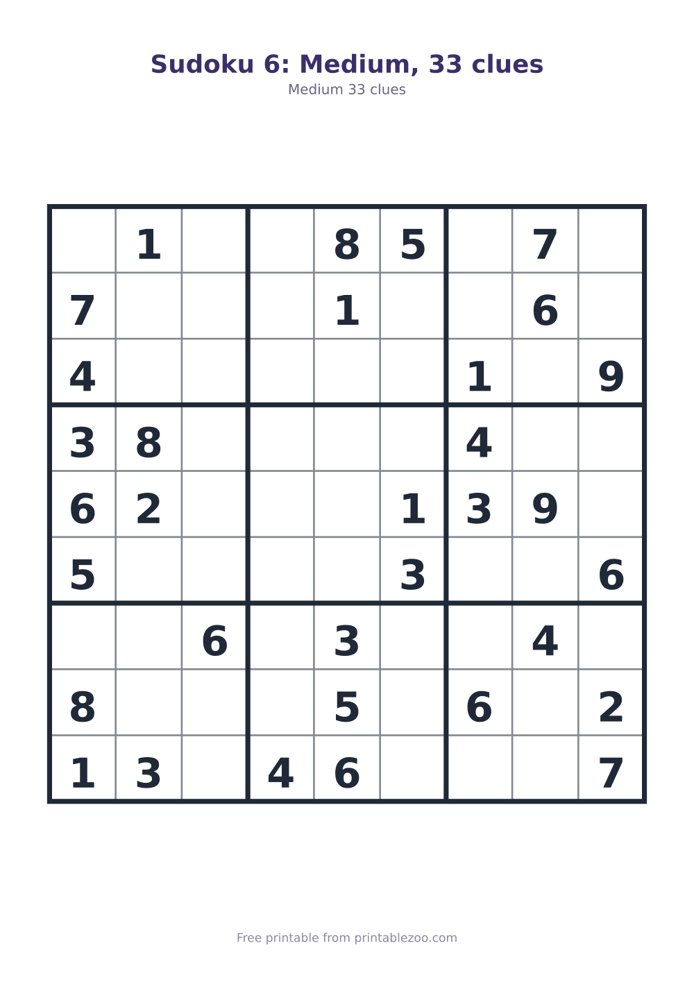 Sudoku 6: Medium, 33 clues