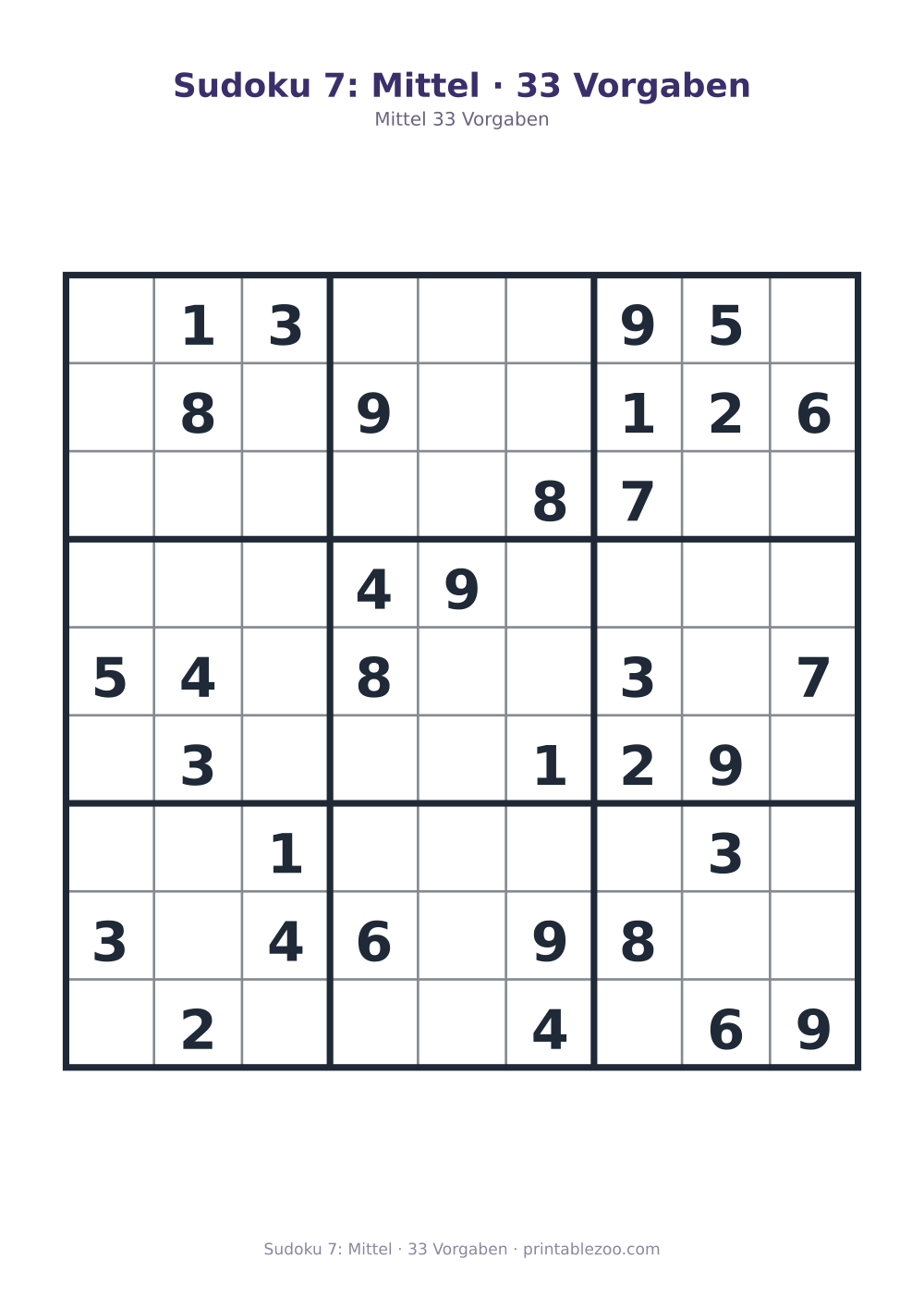 Sudoku 7: Mittel · 33 Vorgaben als druckfertige Vorschau, Katalognummer 200107