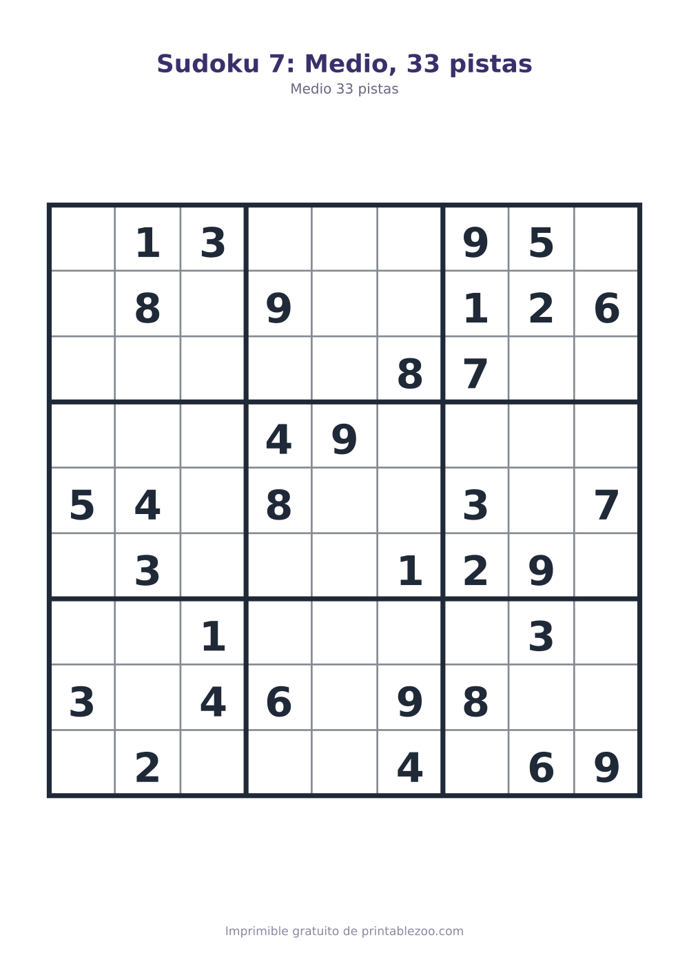 Sudoku 7: Medio, 33 pistas