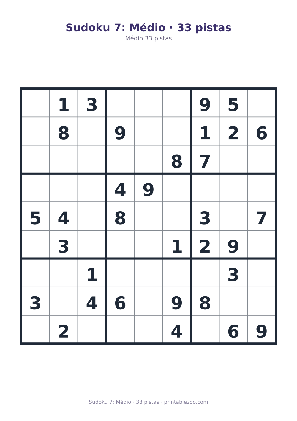 Prévia pronta para imprimir: Sudoku 7: Médio · 33 pistas, catálogo nº 200107