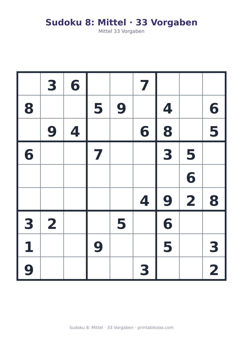 Sudoku 8: Mittel · 33 Vorgaben als druckfertige Vorschau, Katalognummer 200108