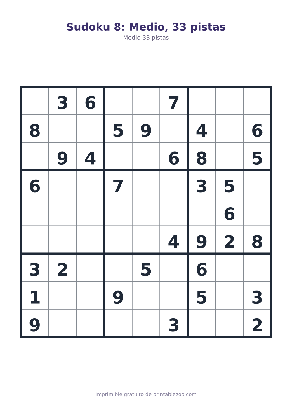 Sudoku 8: Medio, 33 pistas