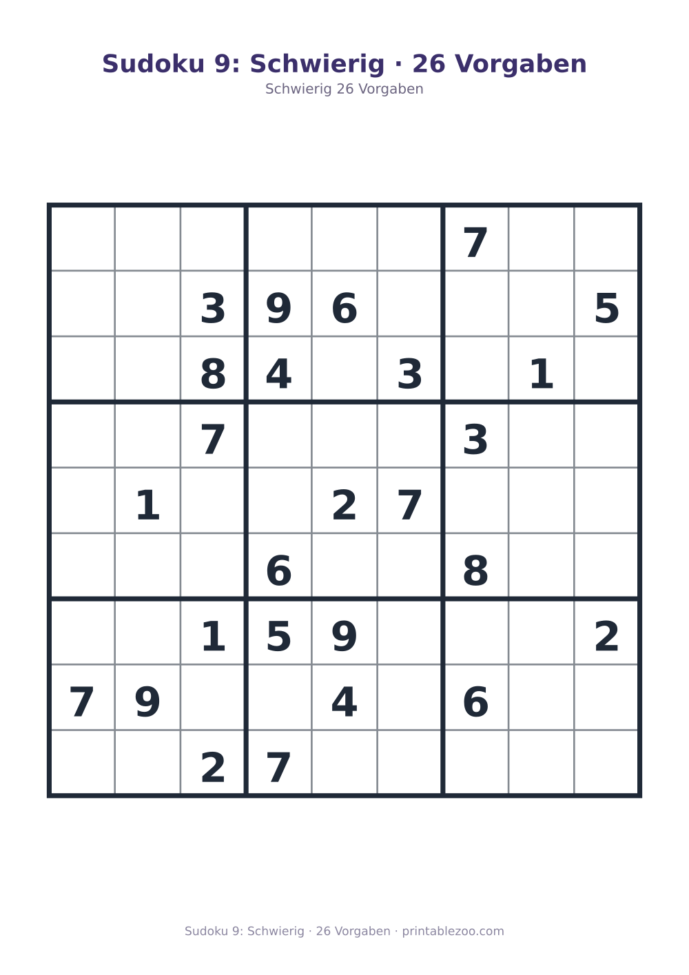 Sudoku 9: Schwierig · 26 Vorgaben als druckfertige Vorschau, Katalognummer 200109