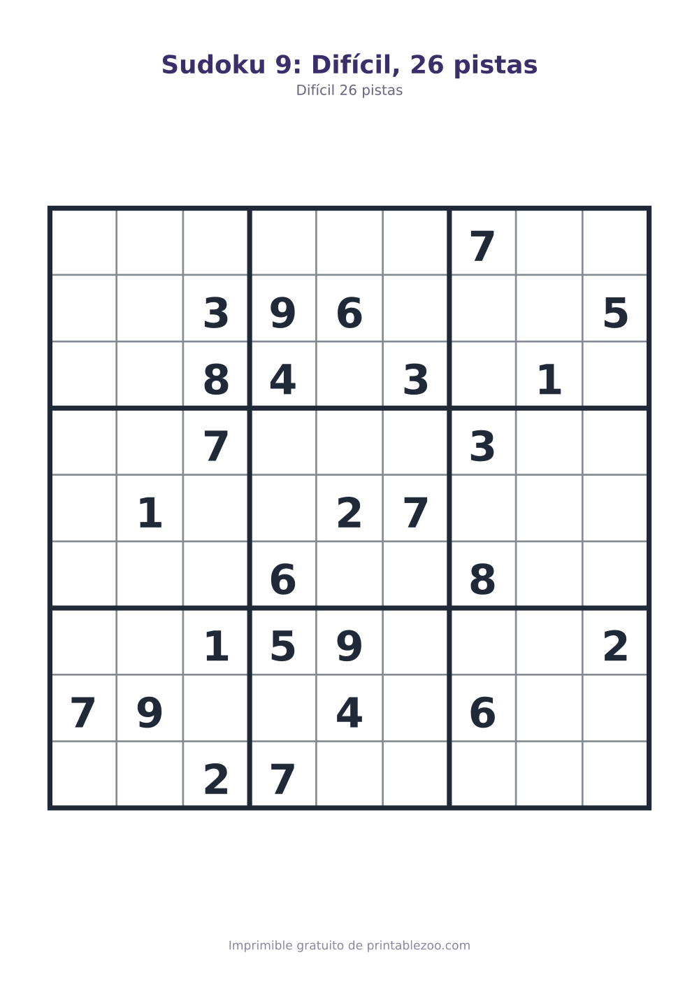 Sudoku 9: Difícil, 26 pistas