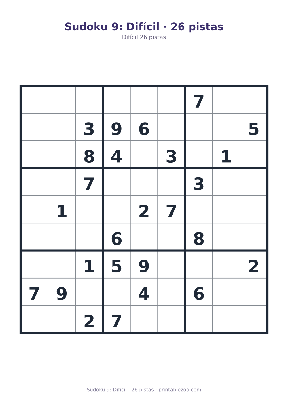 Prévia pronta para imprimir: Sudoku 9: Difícil · 26 pistas, catálogo nº 200109