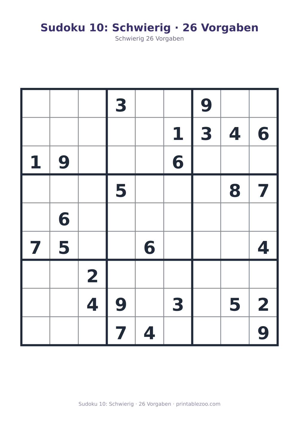 Sudoku 10: Schwierig · 26 Vorgaben als druckfertige Vorschau, Katalognummer 200110