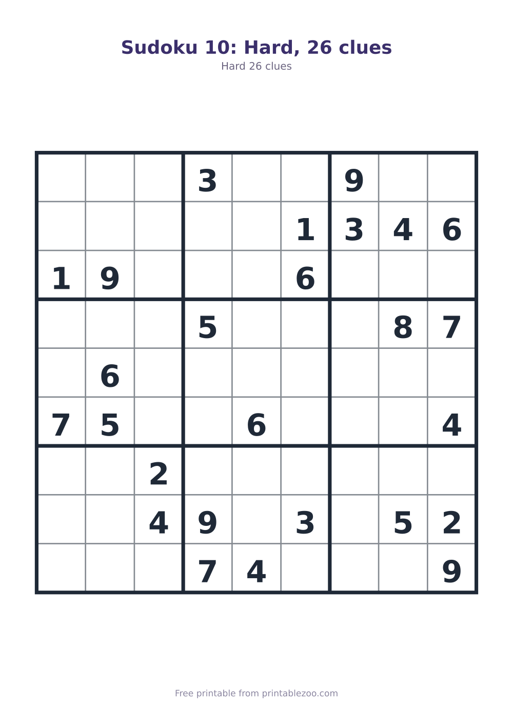 Sudoku 10: Hard, 26 clues