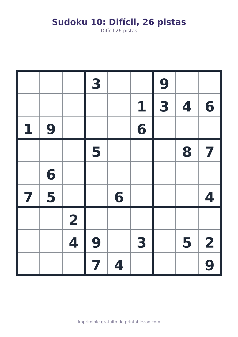Sudoku 10: Difícil, 26 pistas