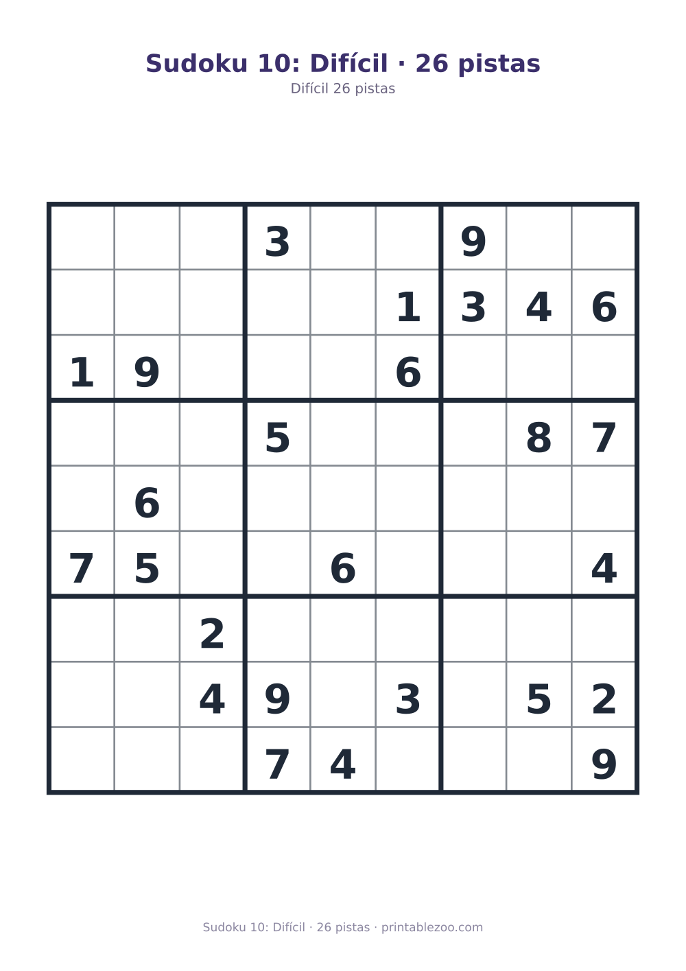 Prévia pronta para imprimir: Sudoku 10: Difícil · 26 pistas, catálogo nº 200110